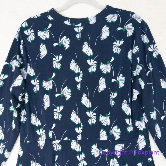 ELOQUII Navy Blue Petal Pusher Floral Tie Neck Long Sleeve Midi Dress, size 16 - Picture 10 of 14
